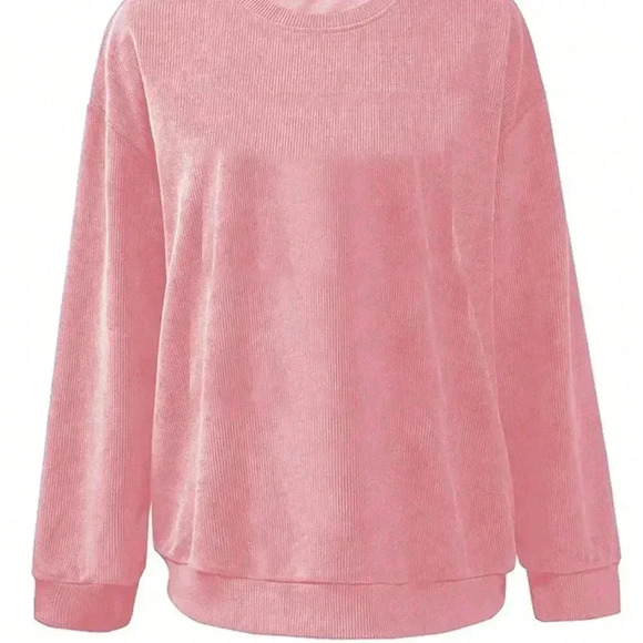 Pink Casual Women's Minimalist Crew Neck Long Sleeve Sweatshirt - Picture 4 of 4